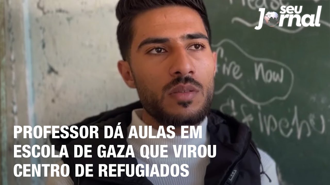 Professor dá aulas em escola de Gaza que virou centro de refugiados
