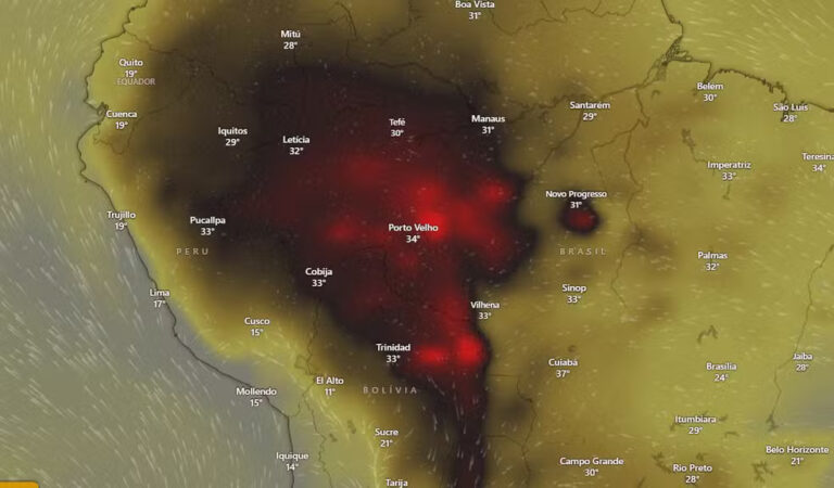 Imagens de satélite revelam mancha de fogo na Amazônia